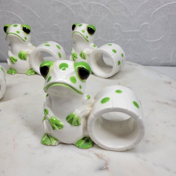 VTG Schmid Bros Frog Napkin Rings Ceramic Green White Hand Painted Japan 4 - Picture 11 of 16